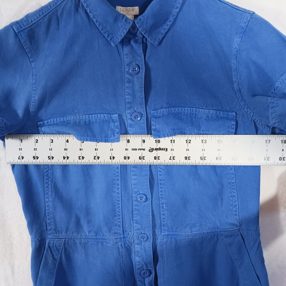 J. Crew Preppy Cobalt Blue, Short Sleeve Dress, Size 4, 3/4 Button Down, Pockets - Picture 12 of 16
